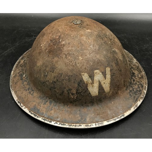 1204 - WW2 ARP warden's steel helmet with original liner and chin strap, marked W.