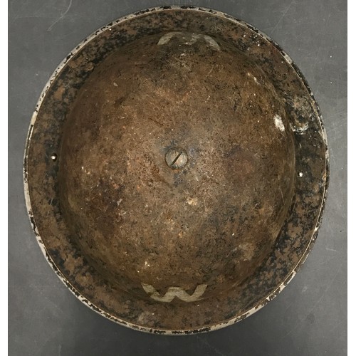 1204 - WW2 ARP warden's steel helmet with original liner and chin strap, marked W.