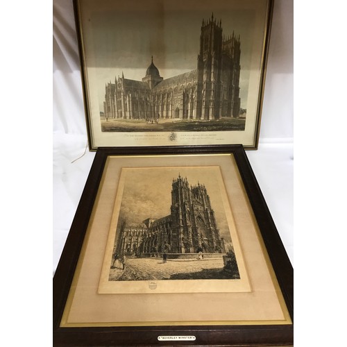 1538 - Charles Bird print of Beverley Minster published 1900 58 x 38cm along with an etching of Beverley Mi... 