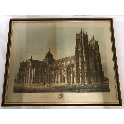 1538 - Charles Bird print of Beverley Minster published 1900 58 x 38cm along with an etching of Beverley Mi... 