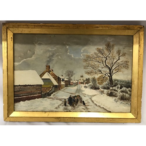 1541 - Three paintings depicting outdoor snowy winter scenes largest image on canvas and signed S. Whiteley... 