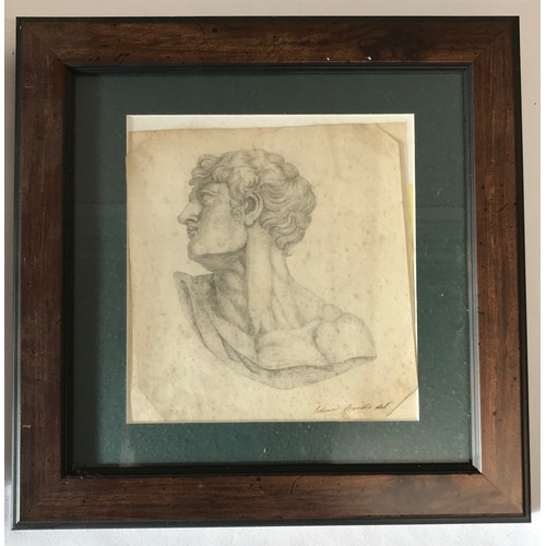 1544 - Three framed pencil sketches to include a bust portrait by Edward Burton image 18 x 18cm, 'The Broom... 