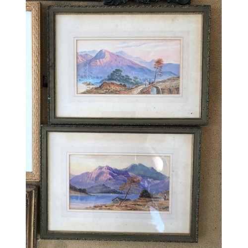 1548 - Various watercolours and pictures to include four watercolours - D. Müller 19thC mountain scene with... 