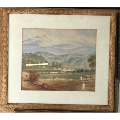 1548 - Various watercolours and pictures to include four watercolours - D. Müller 19thC mountain scene with... 