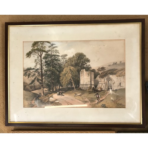 1548 - Various watercolours and pictures to include four watercolours - D. Müller 19thC mountain scene with... 