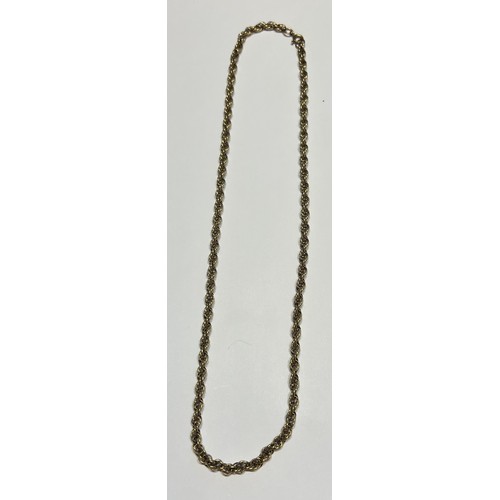 593 - Nine carat gold twist chain necklace. 51cm long. Weight 14.9gm.