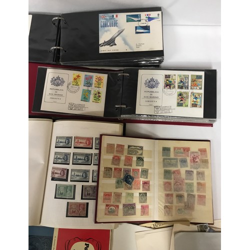 680 - Mixture of world and GB stamps in 8 albums, mint and used stamps plus a few FDC's and loose stamps.