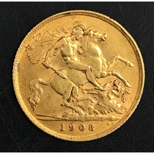 673 - A 1908 1/2 Sovereign coin.