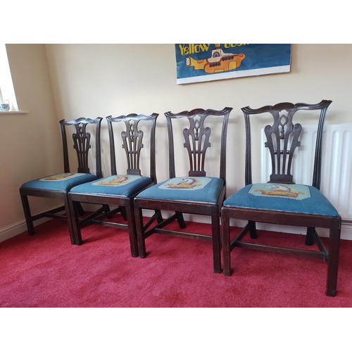 96 - Set of four mahogany Victorian Chippendale style dining chairs with square moulded legs and carved, ... 