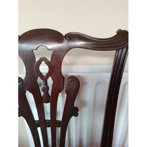 96 - Set of four mahogany Victorian Chippendale style dining chairs with square moulded legs and carved, ... 