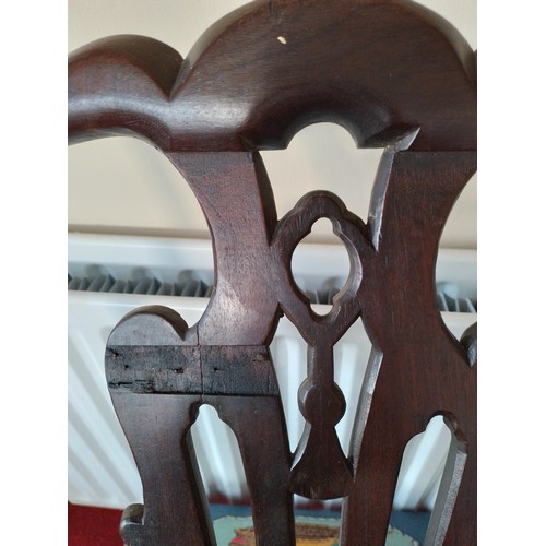 96 - Set of four mahogany Victorian Chippendale style dining chairs with square moulded legs and carved, ... 