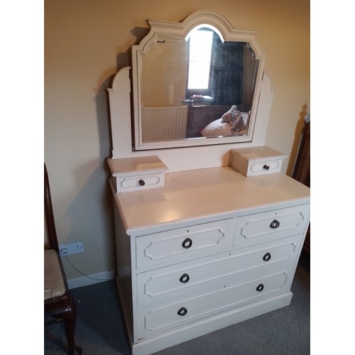 99 - Edwardian Pine Dressing Chest in original paint measuring 173cm h to top of mirror, 108cm w x 53cm d... 