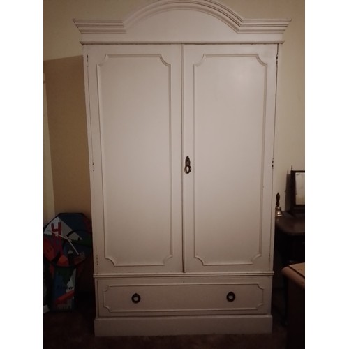 100 - Edwardian Pine Wardrobe in original paint, measuring 216cm h x 128cm w x 55cm deep with original bra... 