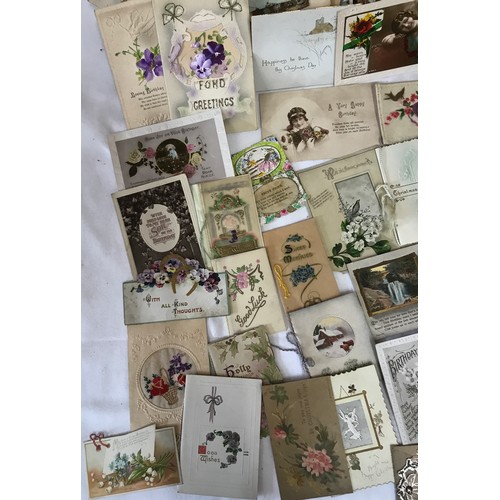 1230 - Box of 19th and early 20thC Birthday, Christmas, Greetings and Bereavement Cards.