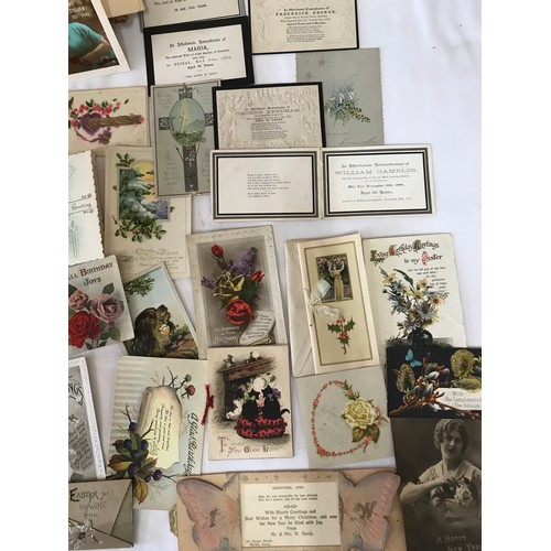 1230 - Box of 19th and early 20thC Birthday, Christmas, Greetings and Bereavement Cards.