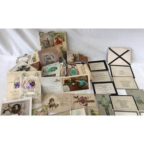 1230 - Box of 19th and early 20thC Birthday, Christmas, Greetings and Bereavement Cards.