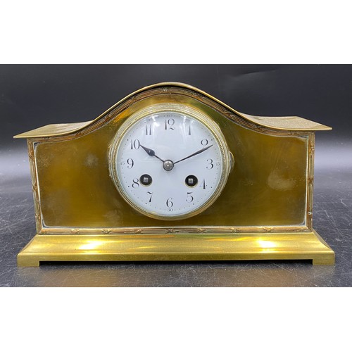 1172 - Brass mantle clock with white ceramic face, made in France.