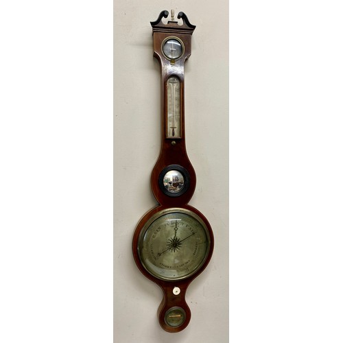 1173 - Mahogany banjo barometer by Maspoli of Hull 100cm h.