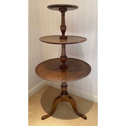 139 - A mahogany three height dumb waiter on tripod base. 124cm h approx.