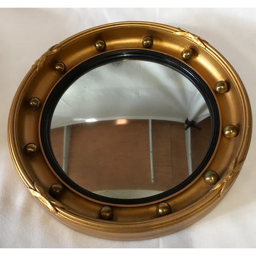 1131 - Pair of Convex wall mirrors 34cm diameter with black inner trim.