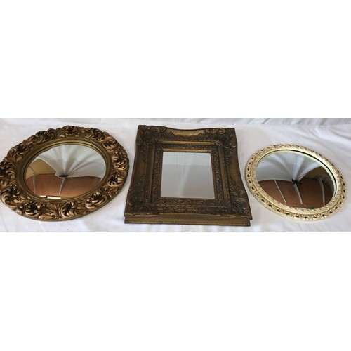 1135 - Three contemporary mirrors two gilt framed largest round one 46cm diameter, oblong gilt 45 x 39cm an... 