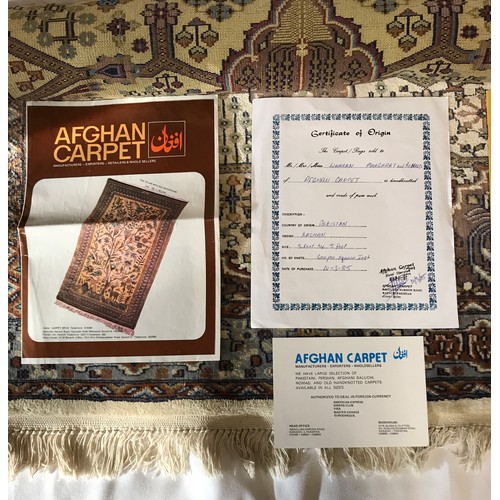 1213 - Afghan silk rug approx 160 x 98.5cm originally from Pakistan, Kashan design. Includes Certificate of... 