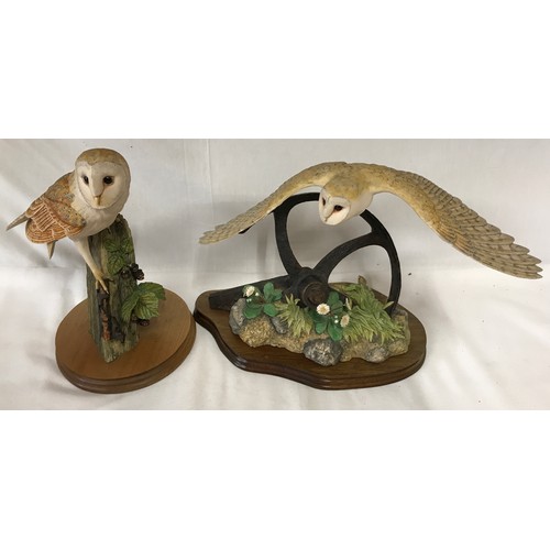 1014 - Pair of Border Fine Arts Owls one flying and one perched on a piece of wood. Largest 26 x 40cm.