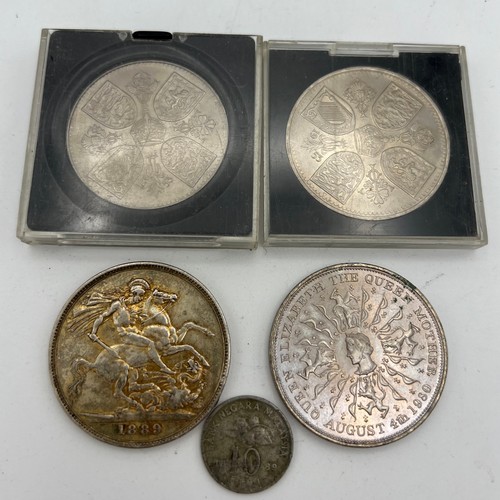 669 - Coins  to include 1889 Victorian Crown, two 1953 five shillings etc.