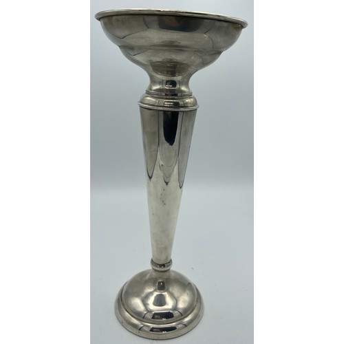 758 - Silver vase London 1918, maker Charles Boyton and son Ltd. Weighted base. Total weight 425gm. 29.5cm... 