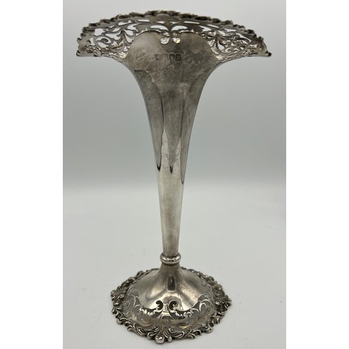 760 - Pierced silver vase London 1912. Weight 245gm. 22cm h.