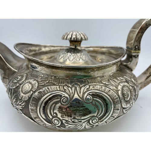 766 - A hallmarked silver teapot Dublin 1842 William Law, second makers mark indistinct. Engraved base 'Pr... 