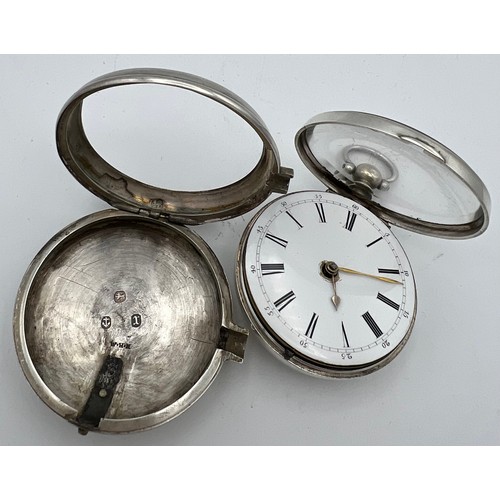 958 - Victorian silver pair cased pocket watch, maker James Garland of London, with enamel roman numeral d... 