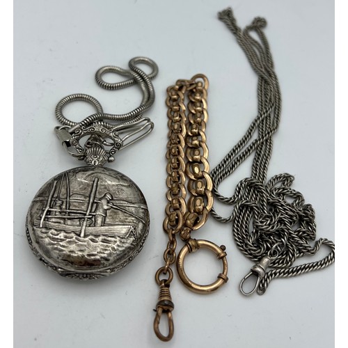 960 - Steinbeck anti magnetic pocket watch together with silver watch chain 44gm and a rolled gold watch c... 