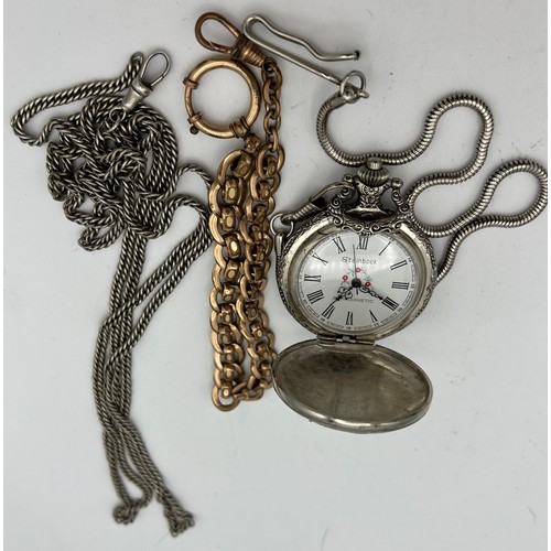 960 - Steinbeck anti magnetic pocket watch together with silver watch chain 44gm and a rolled gold watch c... 