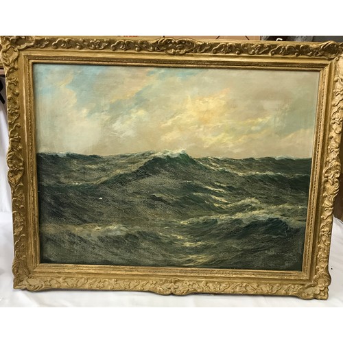 1559 - Oil on canvas of a seascape, signed indistinctly lower right 82 x 62cm h.