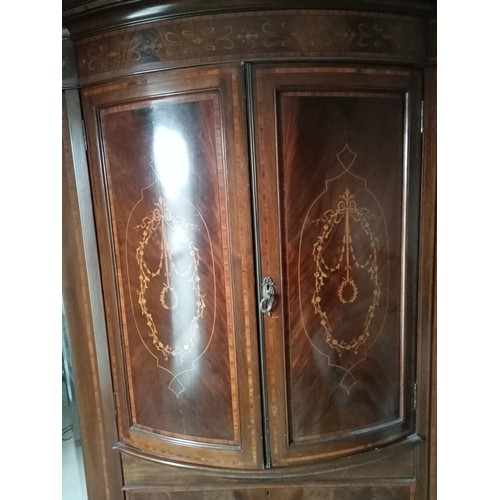 158 - An Edwardian mahogany inlaid compactum. 216 h x 214 w x 72cm d.