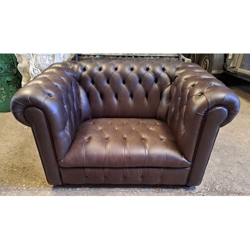 161 - Stanhope chesterfield leather sofa and chair in colour Concrete Expresso. Chair 76cmh x 131w x 99d. ... 