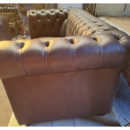 161 - Stanhope chesterfield leather sofa and chair in colour Concrete Expresso. Chair 76cmh x 131w x 99d. ... 