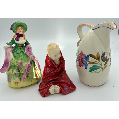 273 - Royal Doulton “This Little Pig”, Crown Devon Jug and female figurine.