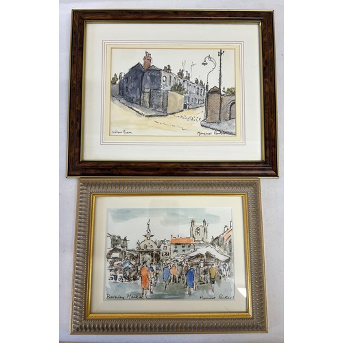 1558 - Margaret Parker (1925-2012) Beverley Market and Willow Grove, ink and wash drawings. 12 x 17cm image... 