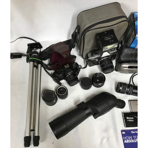 1167 - A large collection of photography gear to include five cameras: AKAI video camera recorder PV-M4, So... 