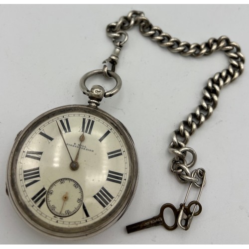 966 - Silver pocket watch marked Chester 1892, D. Hill Kirbymoorside to dial with subsidiary seconds dial ... 