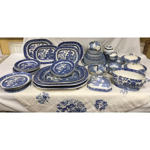 276 - Large selection of blue and white pottery, various makers, to include a matching set of English Vill... 