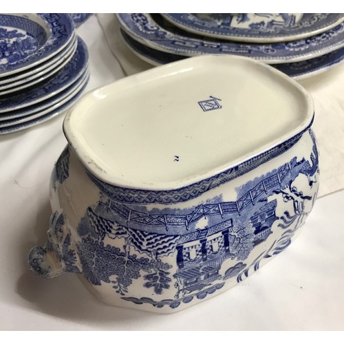 276 - Large selection of blue and white pottery, various makers, to include a matching set of English Vill... 