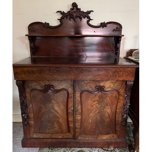 176 - A Victorian Mahogony chiffonier with a frieze drawer over cupboard base 150 h x 113 w x 51cm d.