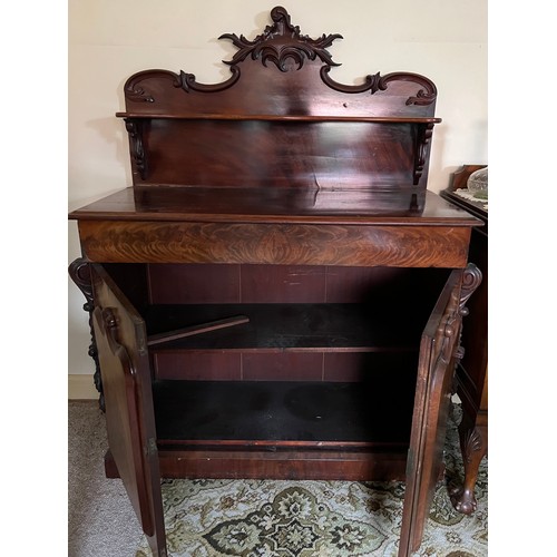 176 - A Victorian Mahogony chiffonier with a frieze drawer over cupboard base 150 h x 113 w x 51cm d.