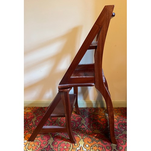 179 - A Mahogany metamorphic library chair/ steps 43 w x 37 d x 88cm h.