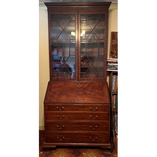 180 - A 19thC Mahogany Bureau Bookcase on ogee bracket feet and astragal glazed doors to top 102 w x 57 d ... 