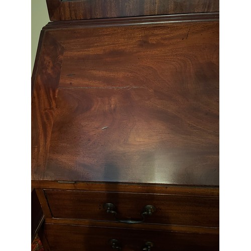 180 - A 19thC Mahogany Bureau Bookcase on ogee bracket feet and astragal glazed doors to top 102 w x 57 d ... 