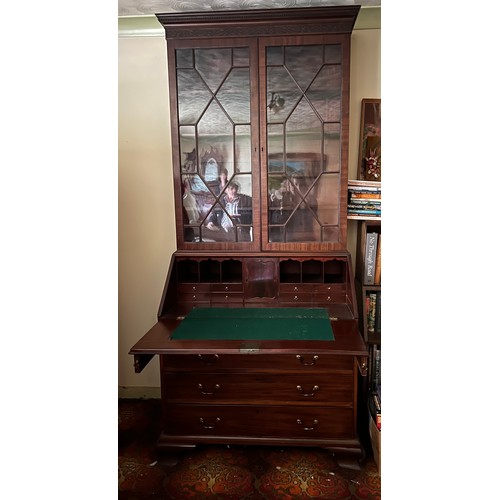 180 - A 19thC Mahogany Bureau Bookcase on ogee bracket feet and astragal glazed doors to top 102 w x 57 d ... 